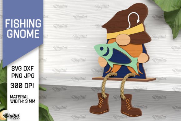 Fishing Gnome Design for Laser Cut Wall Décor