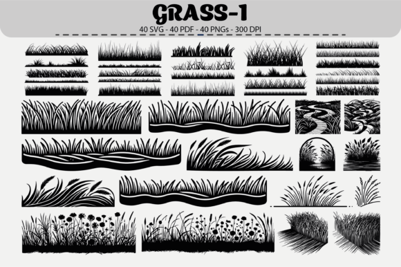 Grass Border Clipart: 40 Graphics for Crafting & Branding
