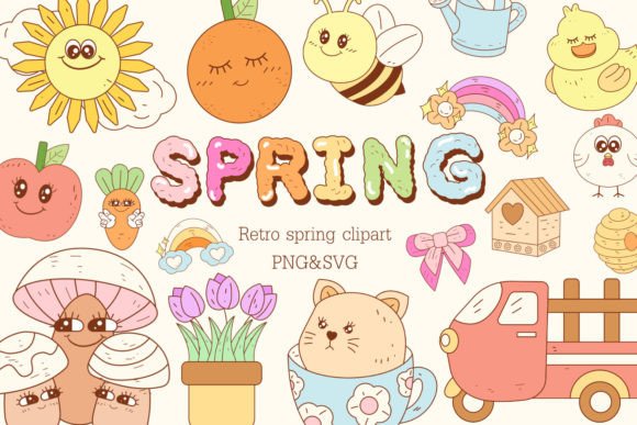 Groovy Retro Spring Clipart for Graphics & Decor